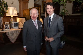 The King with Canadian Prime Minister Justin Trudeau at Sandringham House on Monday