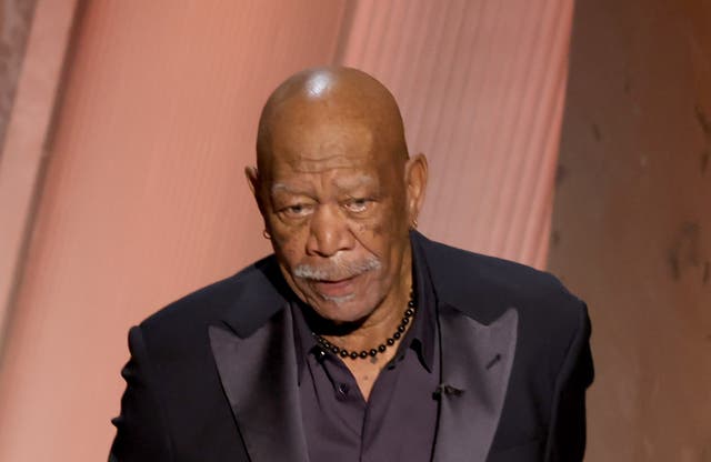 <p>Morgan Freeman speaks onstage during the 97th Annual Oscars at Dolby Theatre on March 02 in Hollywood where he paid tribute to Gene Hackman</p>