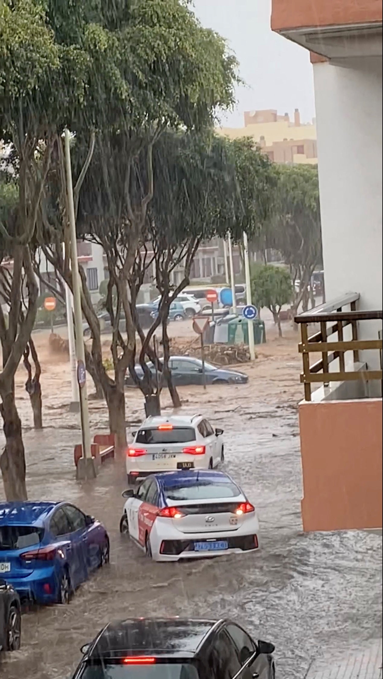<p>A partially submerged car remains stuck following flash floods in Telde, Gran Canaria, Spain, March 3, 2025, in this screengrab from a video obtained from social media</p>