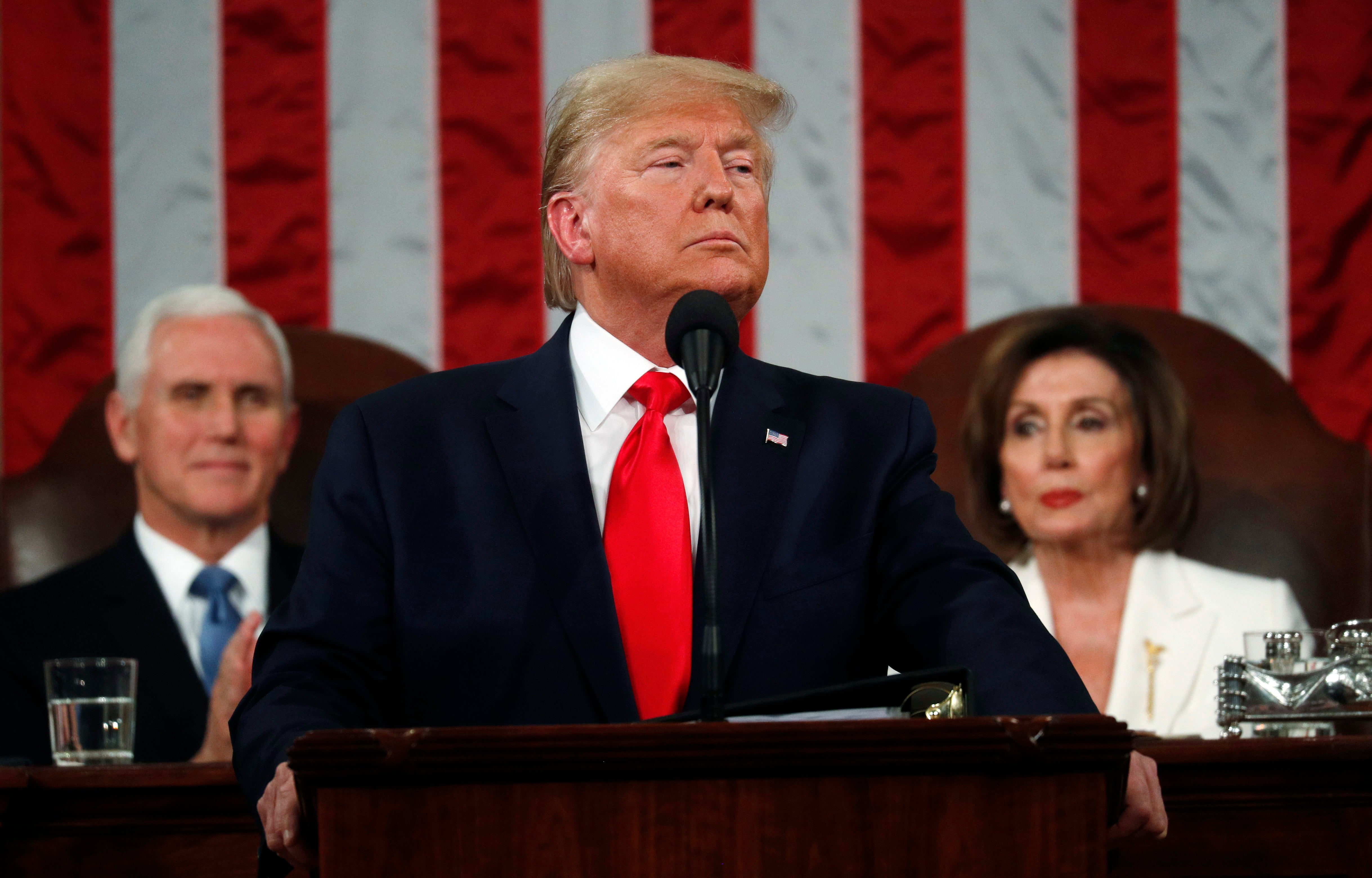 President Donald Trump, pictured at his State of the Union address in February 2020, is set to outline the 'renewal of the American Dream'