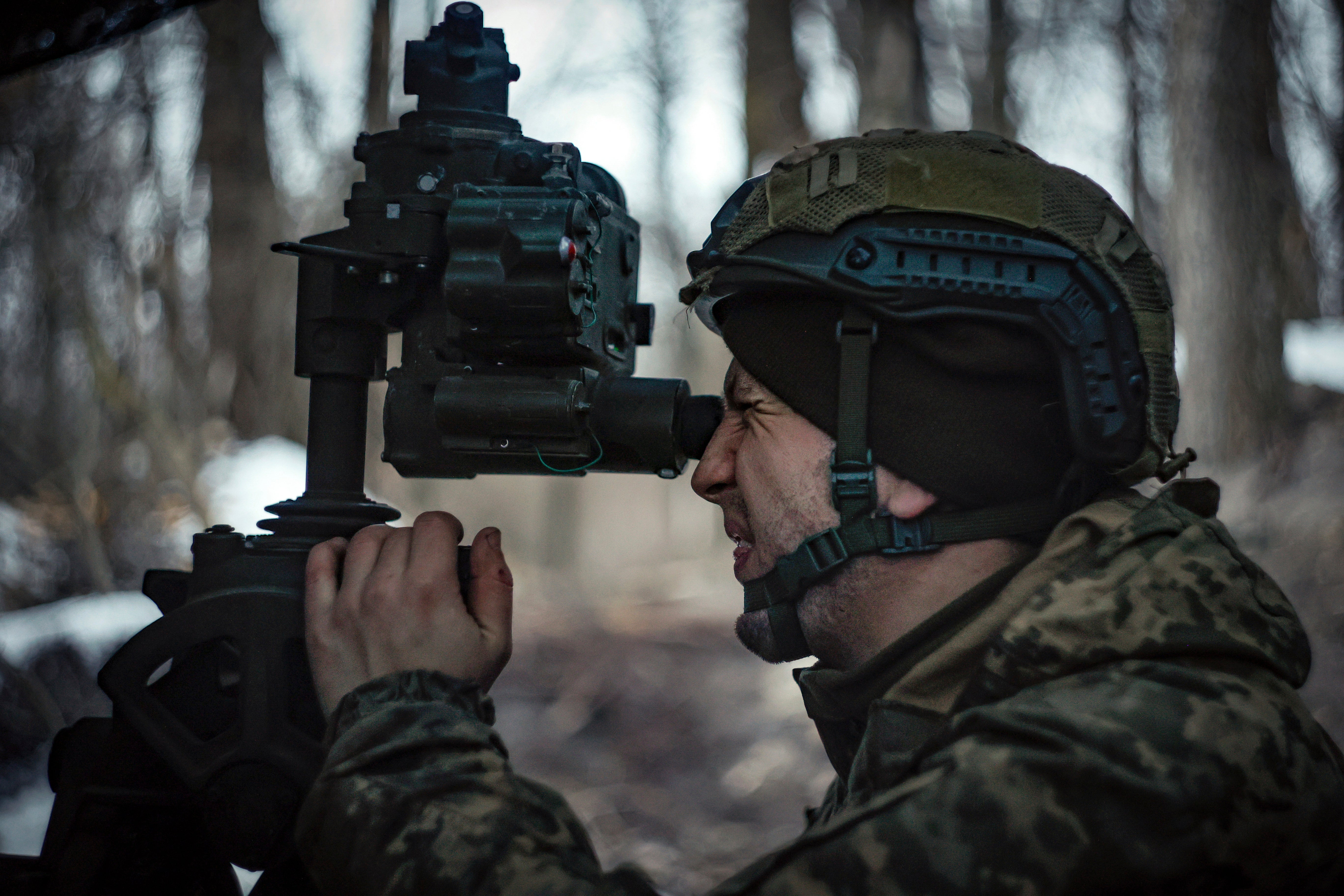 A Ukrainian serviceman at the frontline near Donetsk, Ukraine, Monday, March 3, 2025