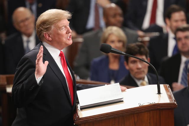 <p>President Donald Trump, pictured at his State of the Union address in February 2019, is set to outline the 'renewal of the American Dream'</p>