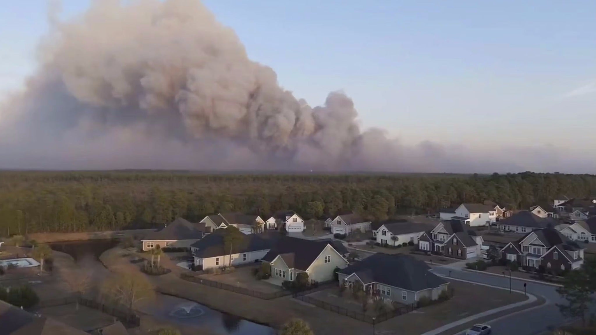 Smoke from the Carolina Forest Fire billows in the skies over South Carolina's Horry County. The wildfire has been driven by low relative humidity