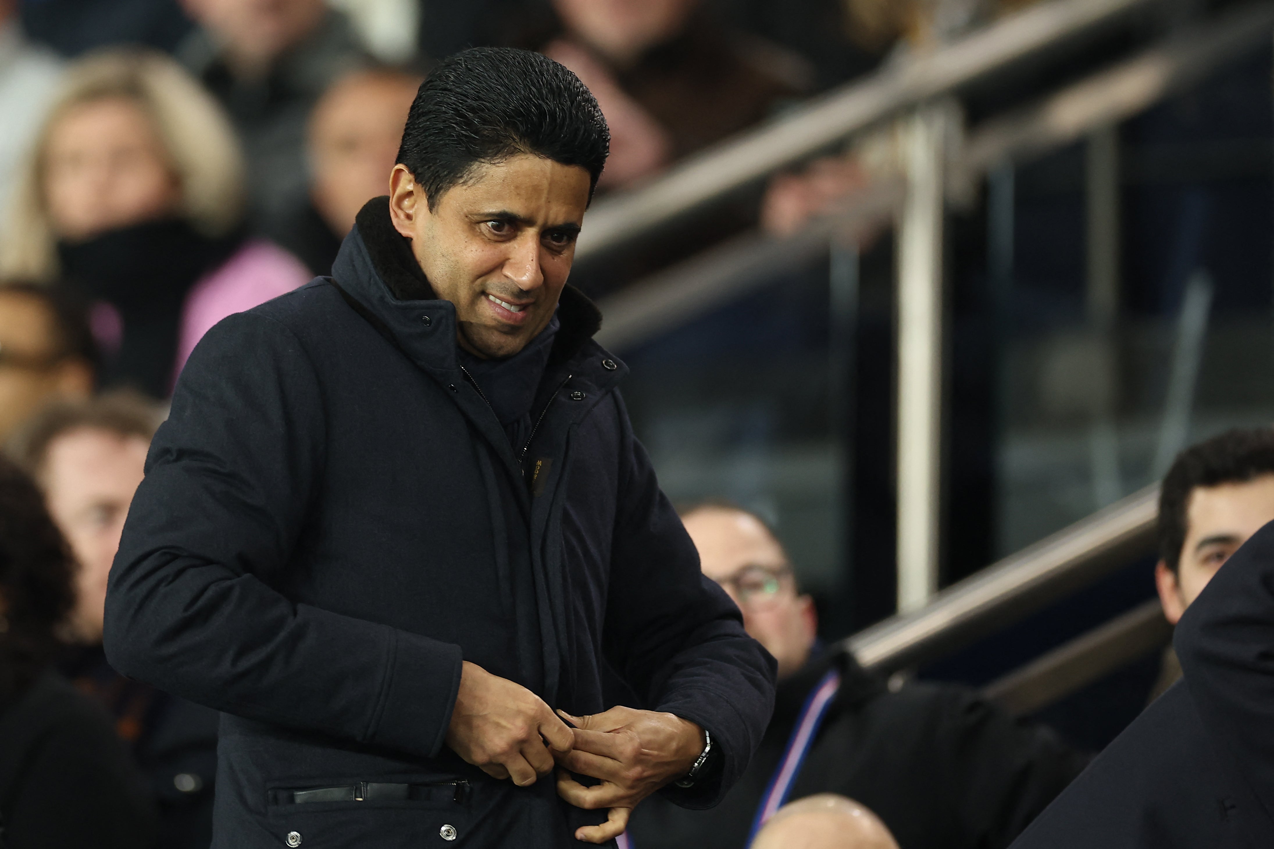 Paris Saint-Germain's Qatari President Nasser Al-Khelaifi at at the Parc des Princes on 1 March