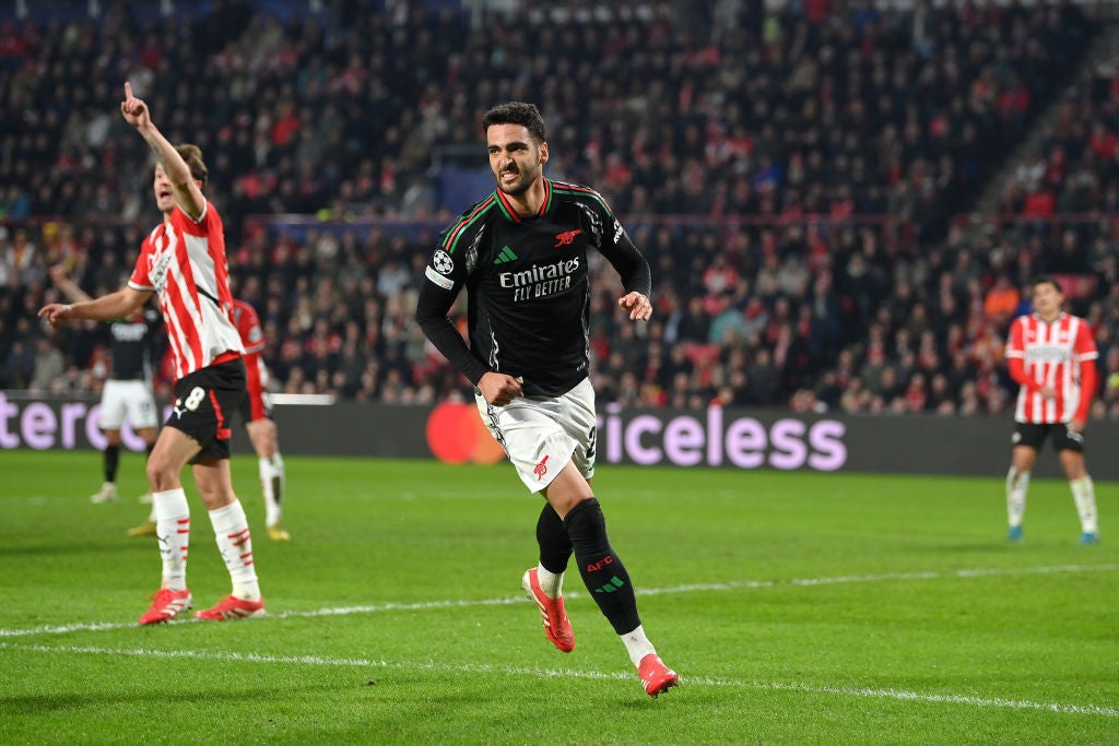 Makeshift striker Merino added Arsenal’s third before the break