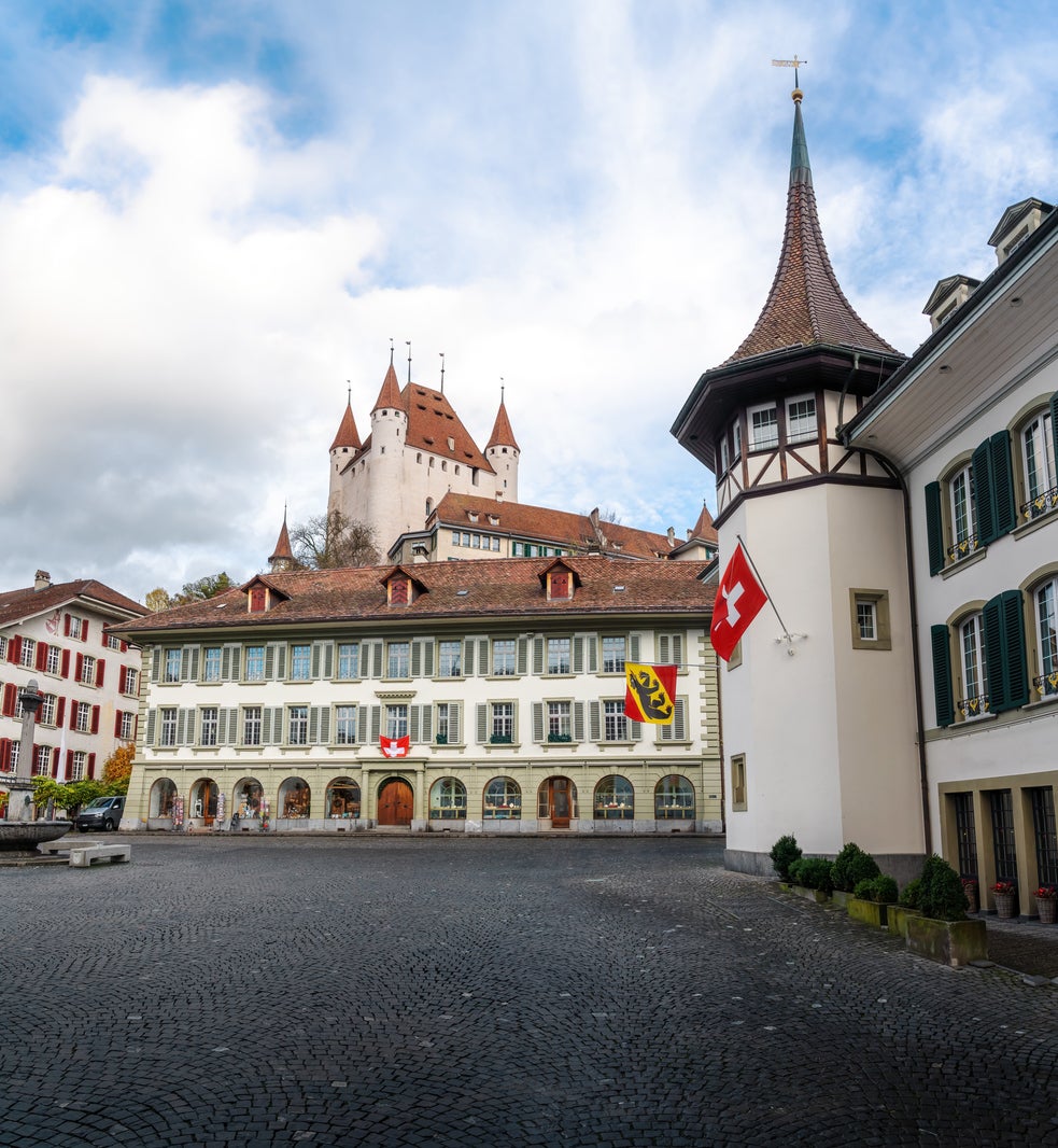 Rathausplatz, Thun’s town square, hosts a Christmas market in winter and open-air concerts in summer