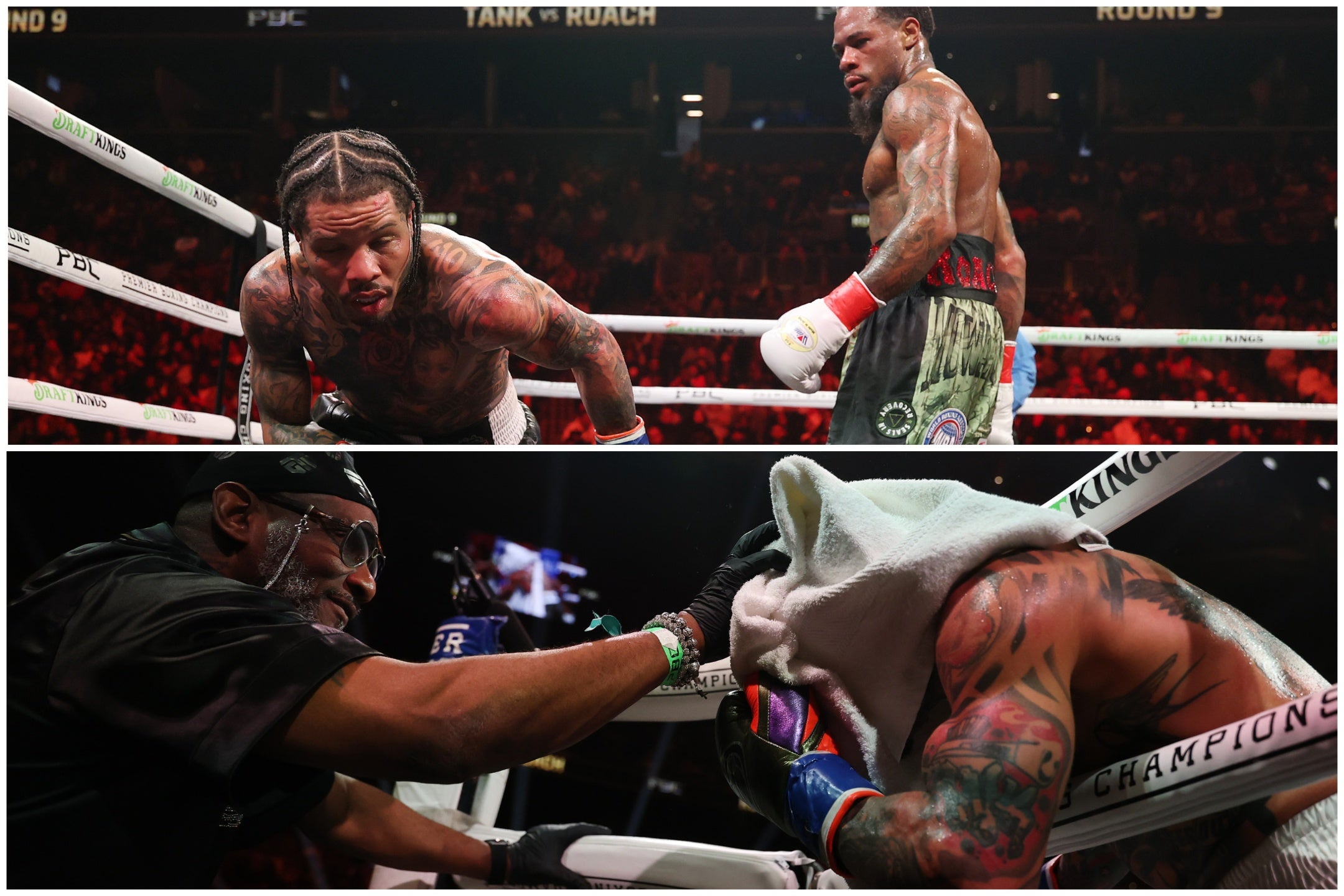 Gervonta Davis (left) took a knee against Lamon Roach Jr, who was awarded no knockdown
