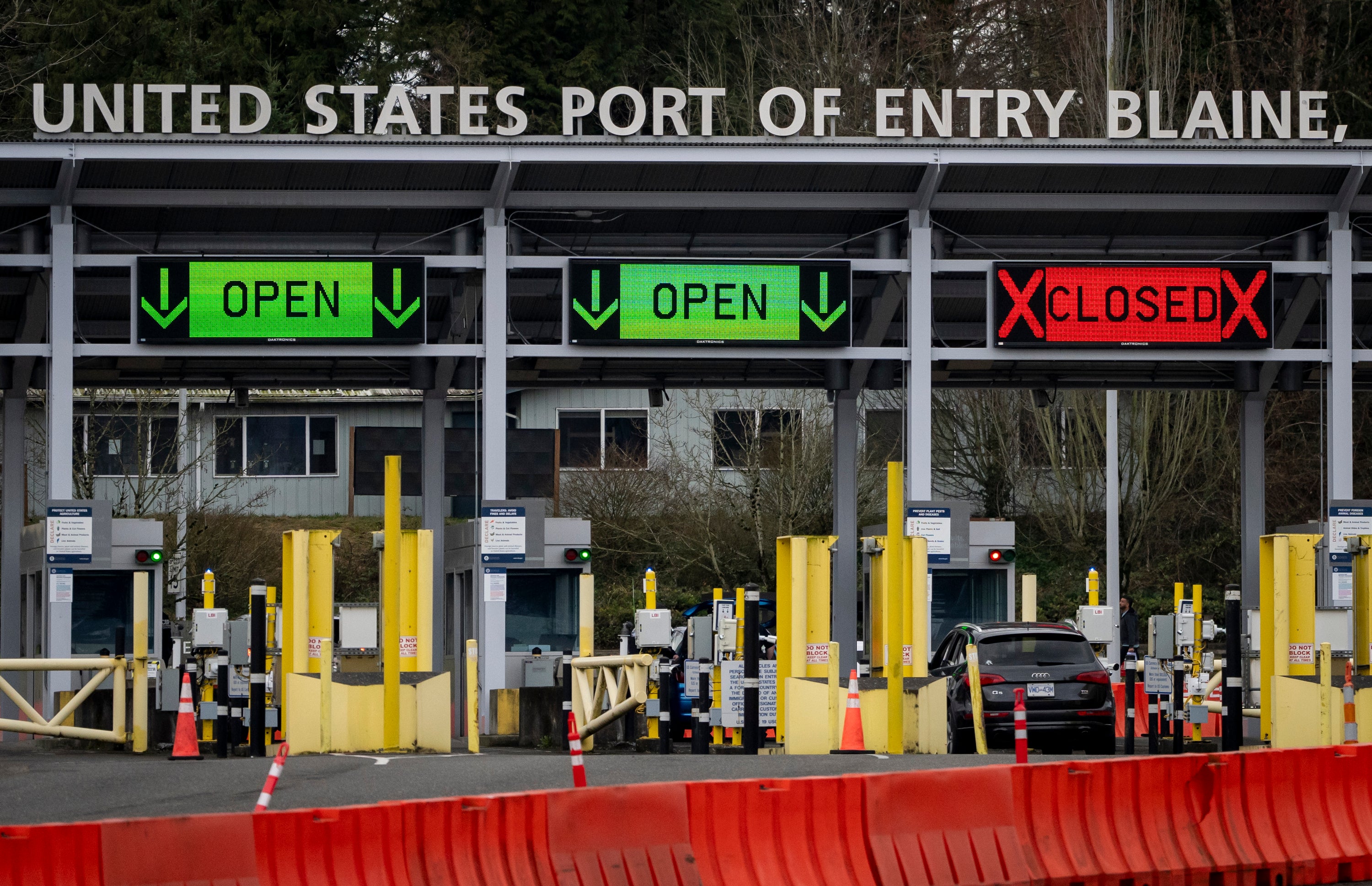 A car waits at the United States and Canada border in Surrey B.C.