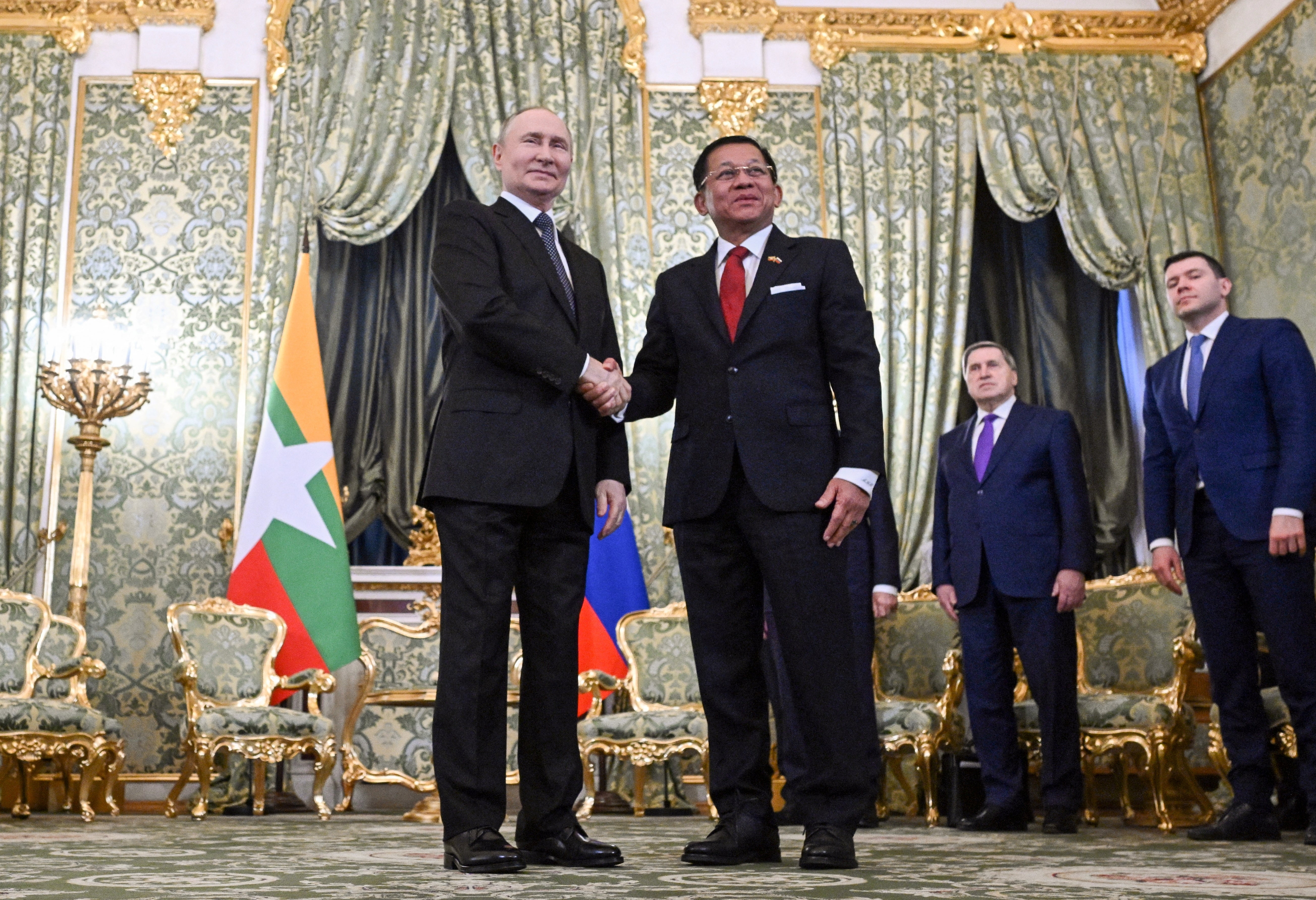 Russia's President Vladimir Putin attends a meeting with Myanmar's military chief Senior General Min Aung Hlaing in Moscow, Russia