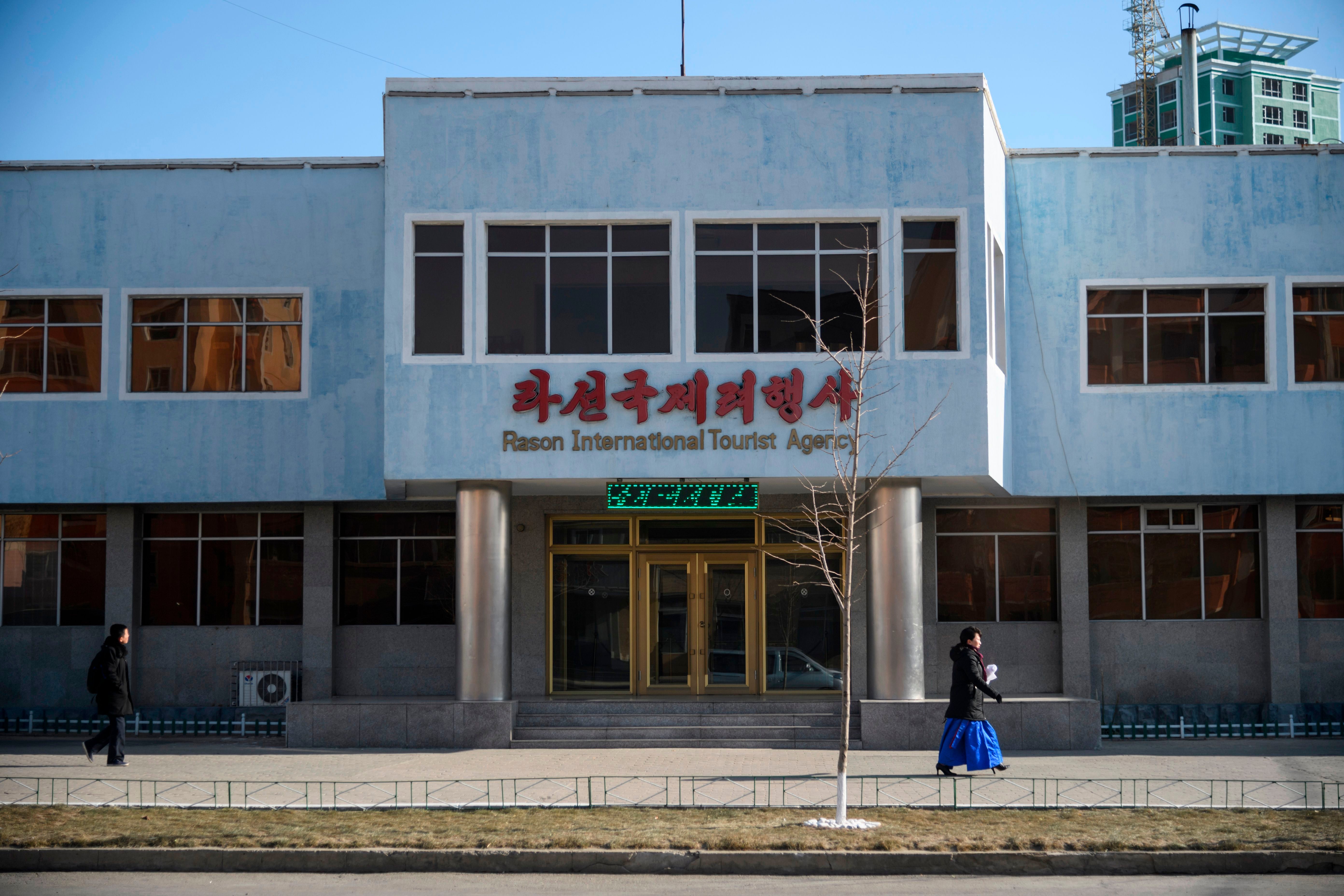 The Rason International Tourist Agency office in North Korea's northeastern city of Rason, near the borders of both China and Russia, in 2017