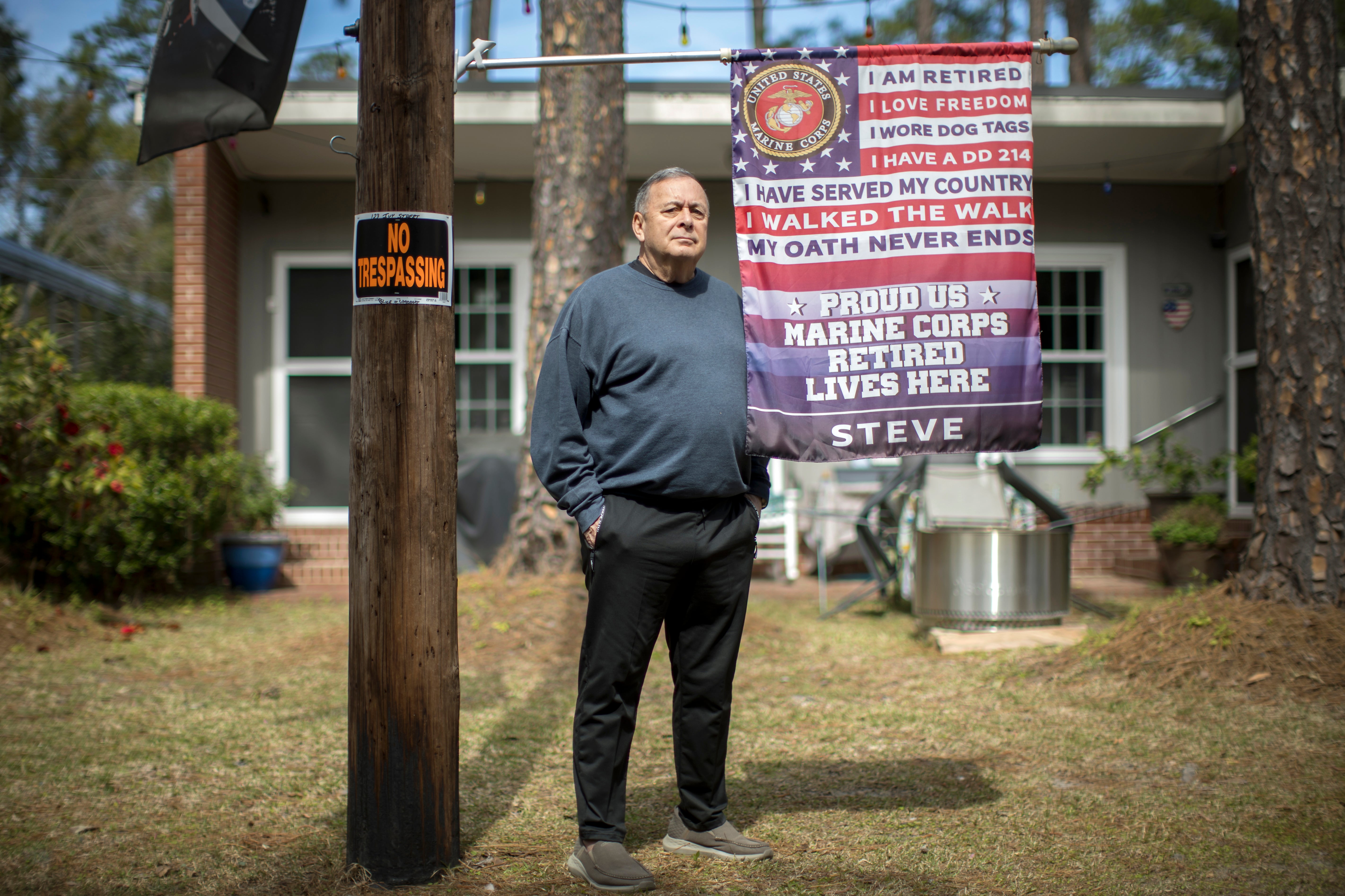 Retired US Marine Stephen Watson outside his home