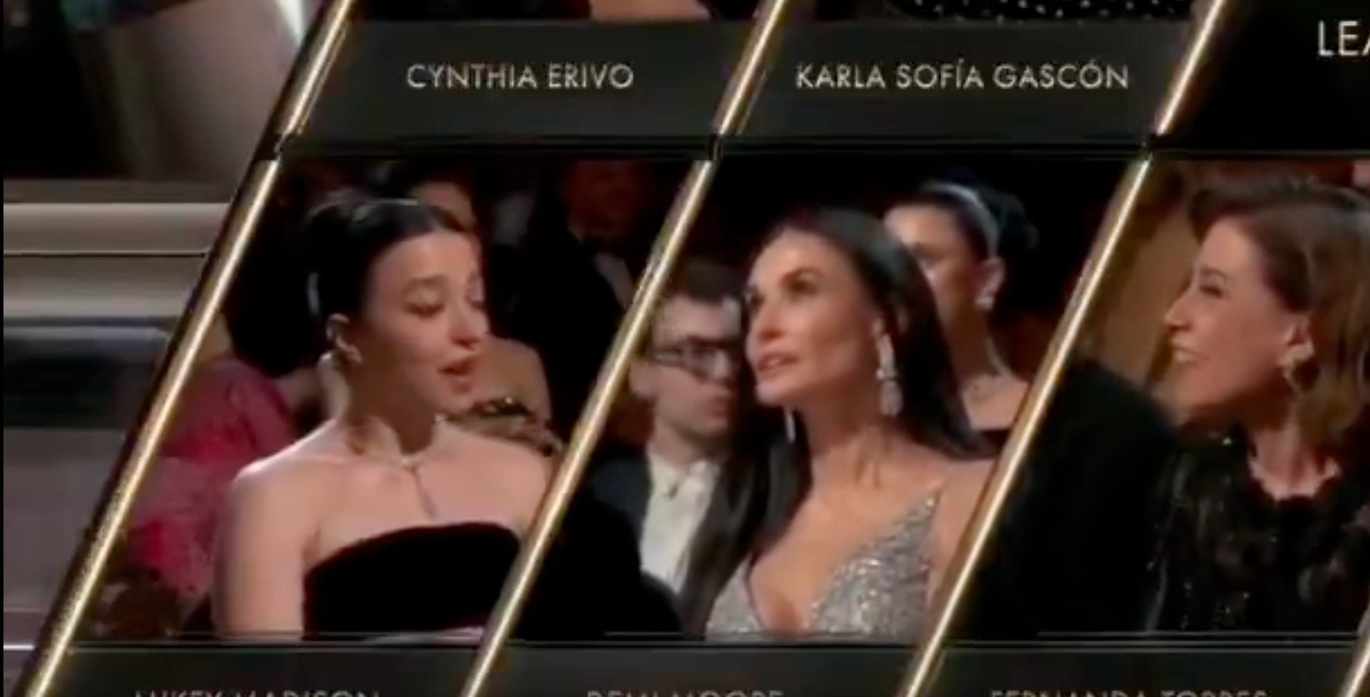 Jack Antonoff reacts as Mikey Madison (left) beats Demi Moore for Best Actress at the 2025 Oscars