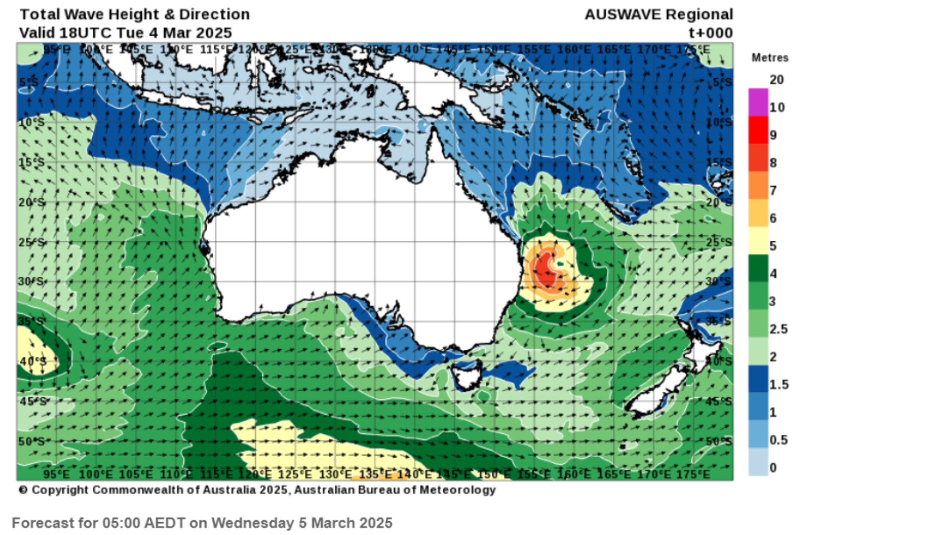 Forecast for BoM shows Storm Alfred bringing 8 metre tall waves