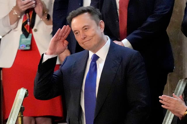 <p>Elon Musk salutes as President Donald Trump addresses a joint session of Congress at the Capitol on Tuesday.</p>