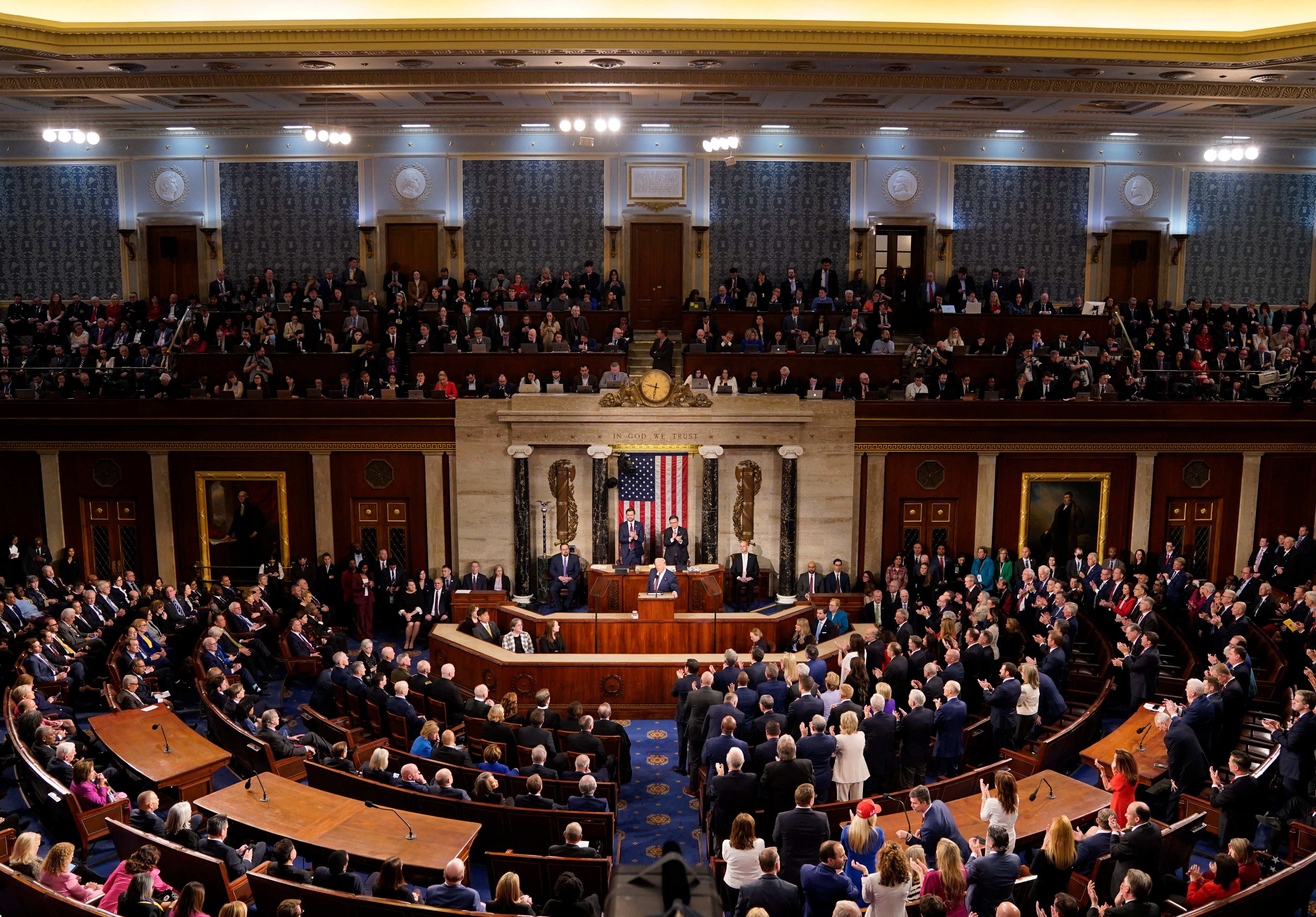 President Donald Trump speaking during an address to a joint session of Congress