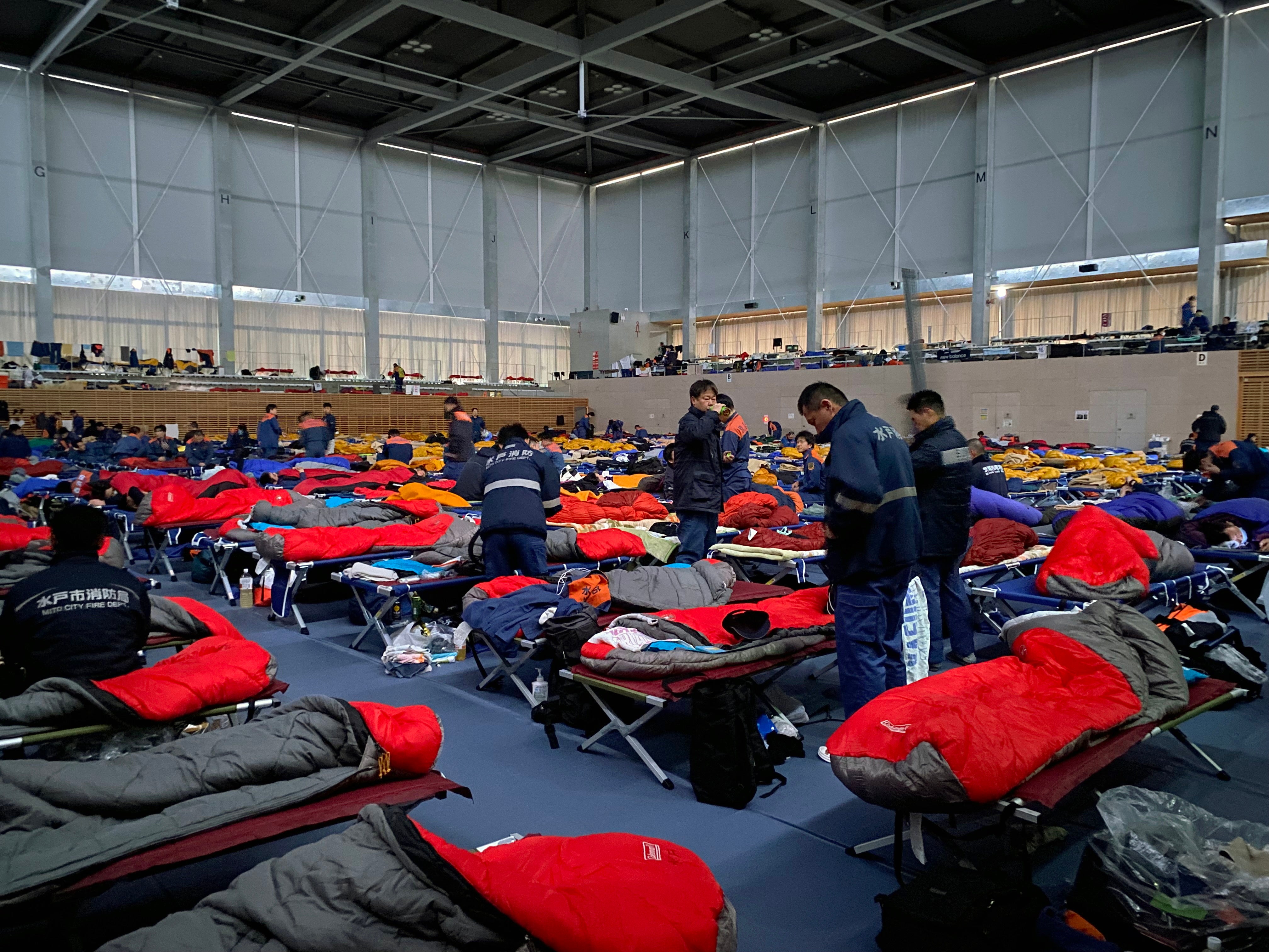 Fire brigade cantonement in a high school in Kamaishi, Prefecture Iwate, northeast of Japan, March 04, 2025