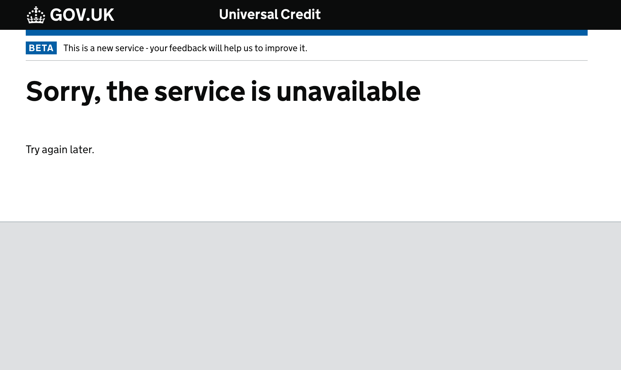 Webpage shows user unable to access Universal Credit site