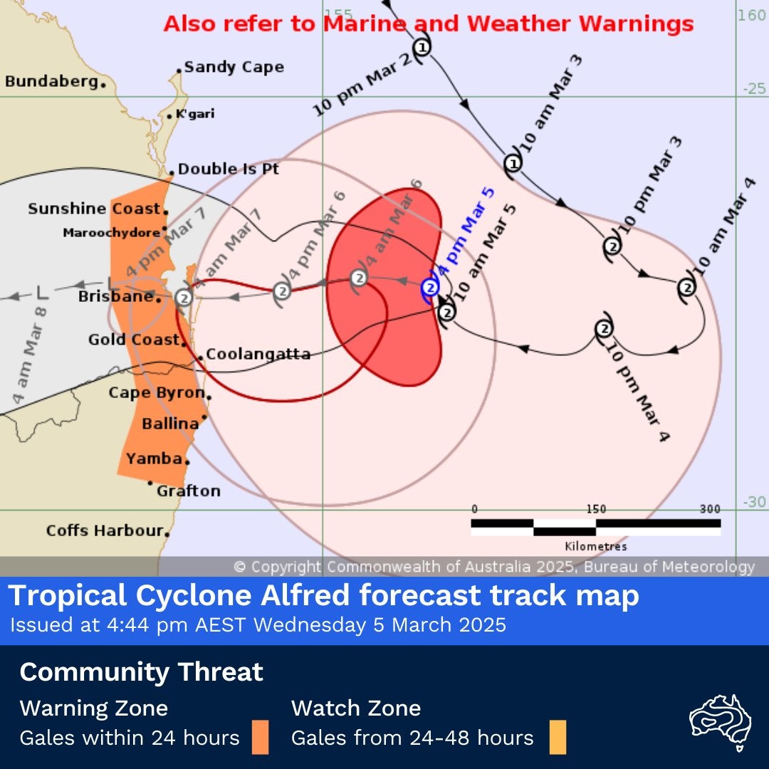 Card tone road and prediction of cyclone Alfred