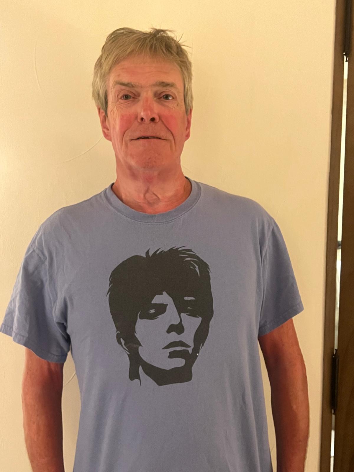 Starman: Terry Bezant wearing David Bowie T-shirt