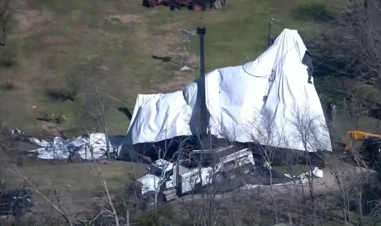 Local residents were stunned by the blimp which became caught and entangled over a set of power lines on Monday