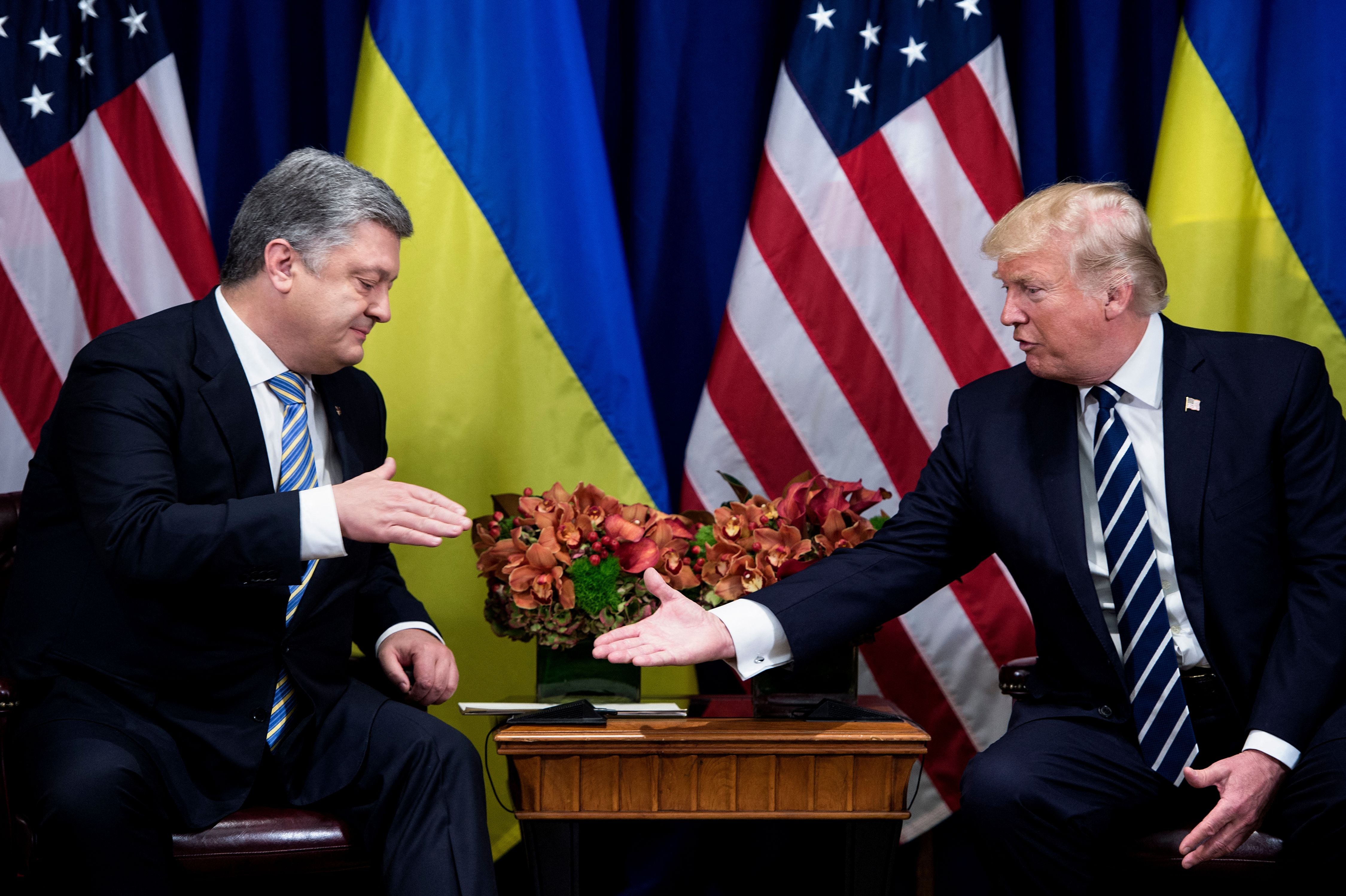 Ukraine's former president Petro Poroshenko meeting Donald Trump during his first term in 2017