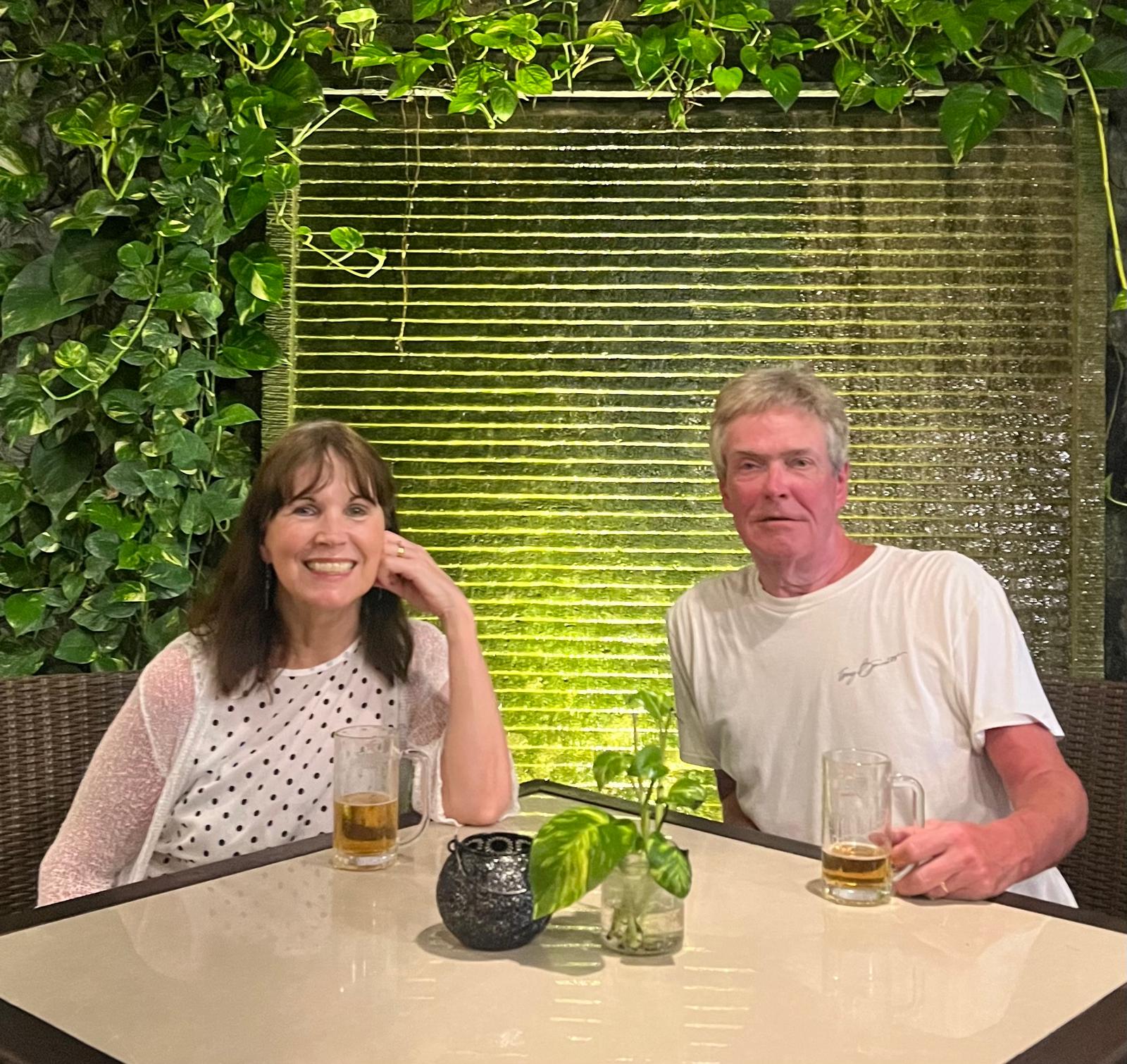 And relax: Deborah and Terry Bezant at their holiday hotel