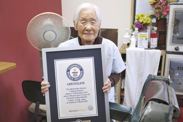 <p>Shitsui Hakoishi holds the Guinness World Record for the oldest female barber</p>