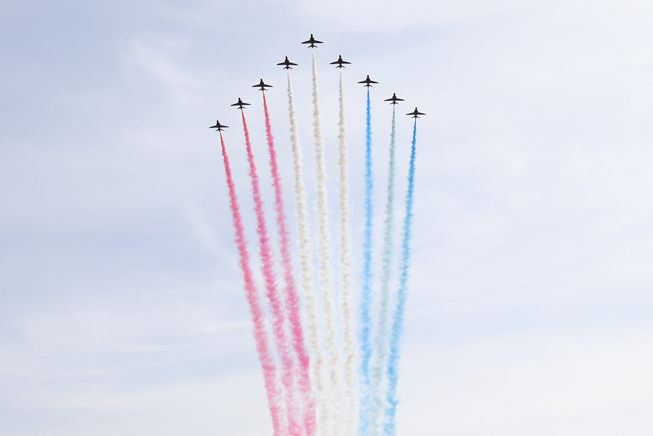 The red arrows fly over Westminster to mark the 75th anniversary of VE Day, 2020