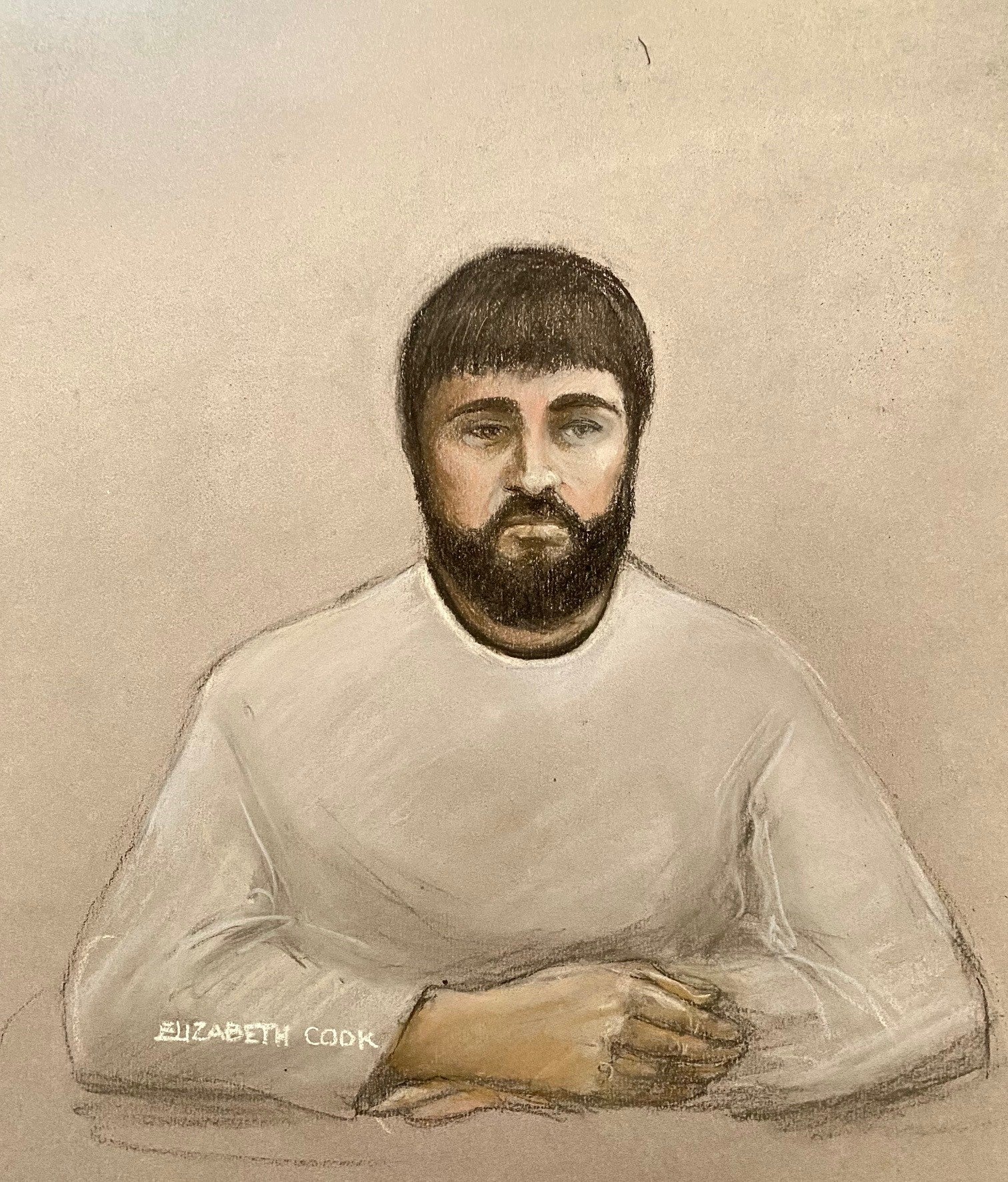 A court sketch of Kyle Clifford appearing via video link during an earlier hearing at Westminster Magistrates’ Court