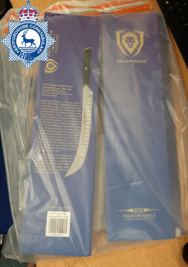 The knife packaging that had contained the butcher’s knife used to kill Carol Hunt