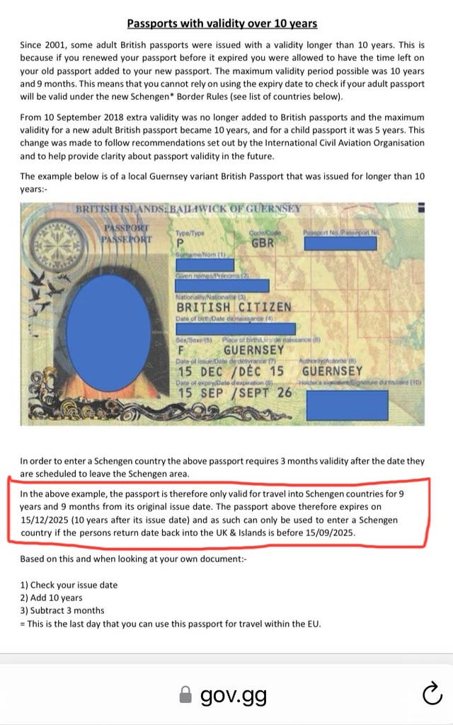 <p>Good to go: British passport that is valid for travel out to the EU until 14 December 2025, for a stay of up to 15 March 2026, but which the Guernsey authorities insisted runs out six months earlier</p>