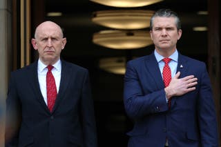 John Healey (left) is expected to discuss the suspension of military and intelligence aid to Ukraine