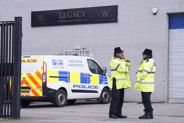 Police outside the Hessle Road branch of Legacy Independent Funeral Directors in Hull. Police investigating a Hull funeral directors have passed a “comprehensive file of evidence” to prosecutors so they can consider bringing charges. Two people are on police bail after being arrested as part of a huge inquiry into remains found at Legacy Independent Funeral Directors. The firm has been under investigation since officers recovered 35 bodies, as well as suspected human ashes, at its site in Hessle Road earlier this year. Issue date: Monday January 20, 2025.