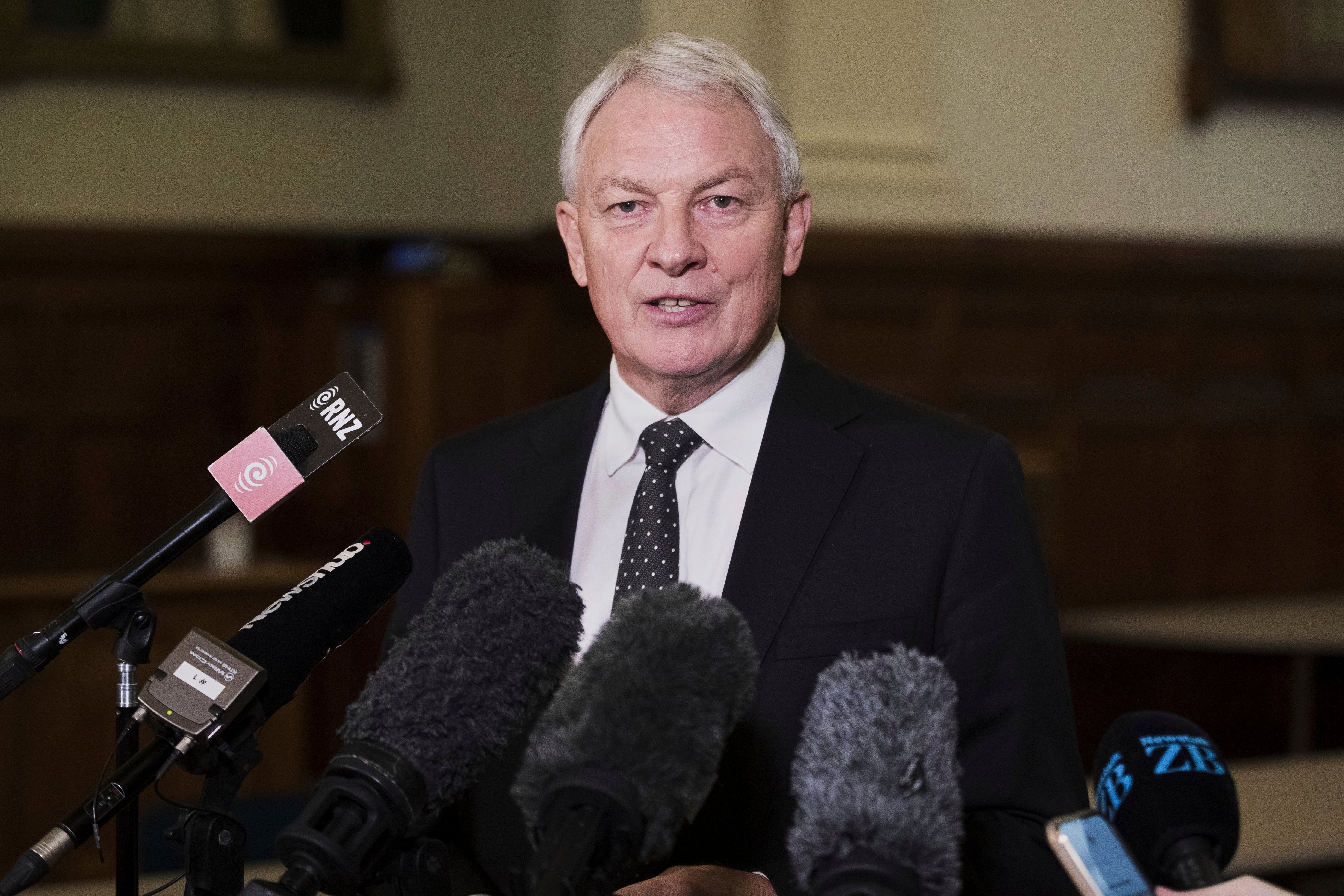 Then-Auckland mayor Phil Goff talks to the media in Auckland, New Zealand in 2021