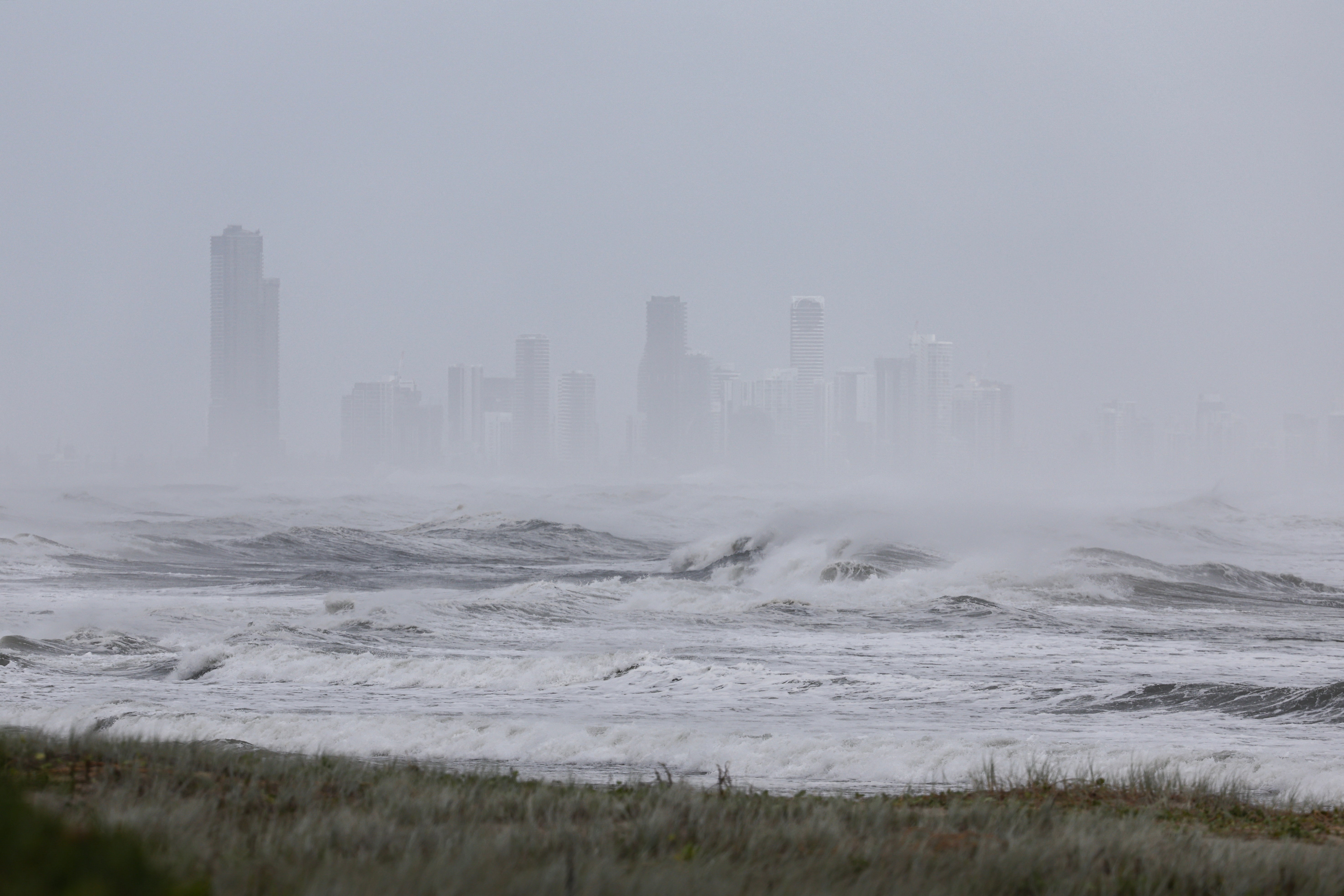 Record-breaking waves are seen as the outer fringe of Tropical Cyclone Alfred started whipping eastern Australia, in Coolangatta on 6 March 2025