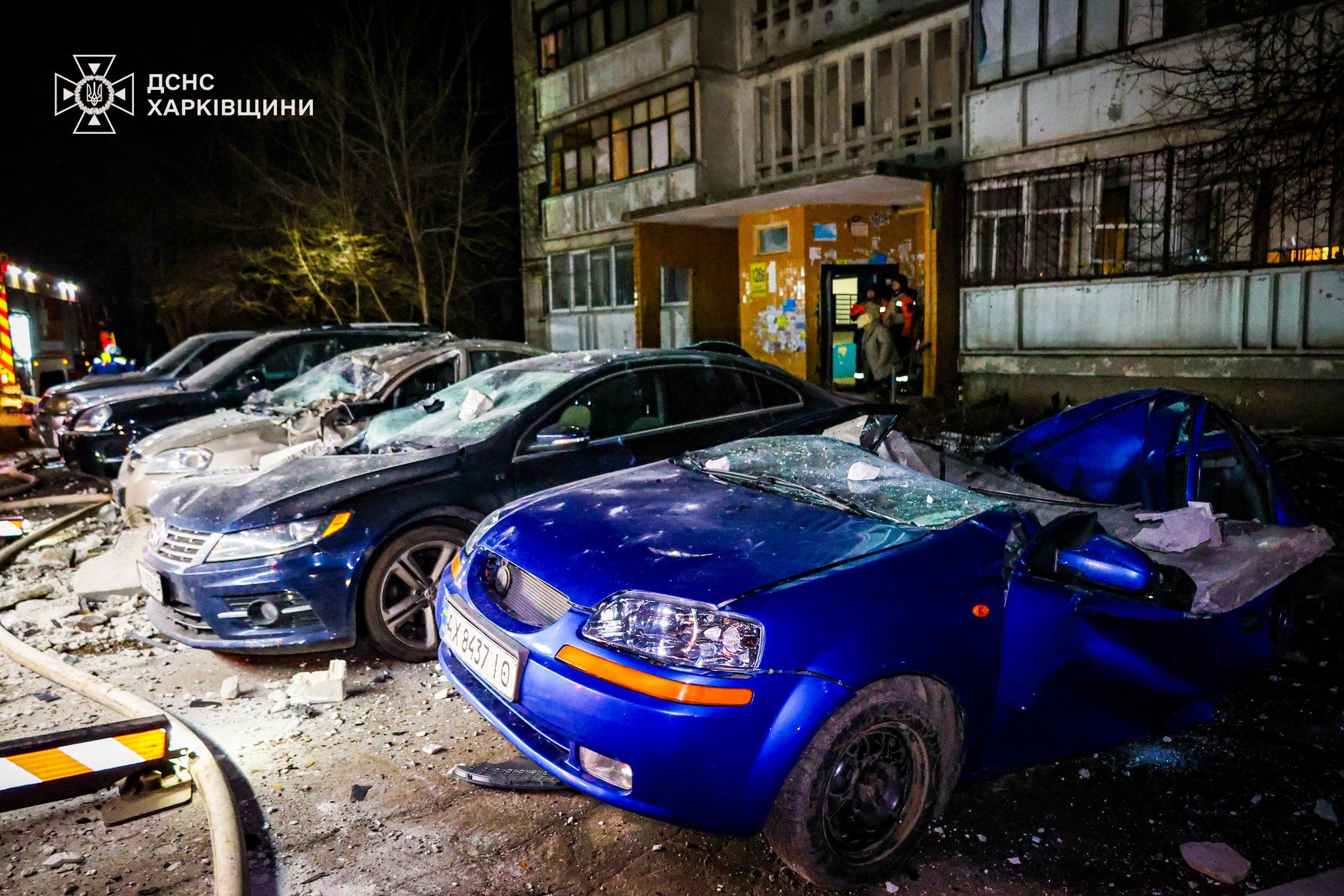 Cars were damaged by a Russian strike on Kharkiv