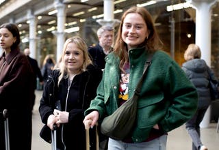 Grace Sayers and Charlotte Kidd, passengers at St Pancras International station in London