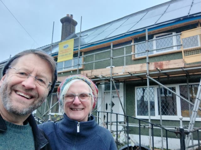 <p>Steve and Sarah Barr outside their new eco-friendly home</p>