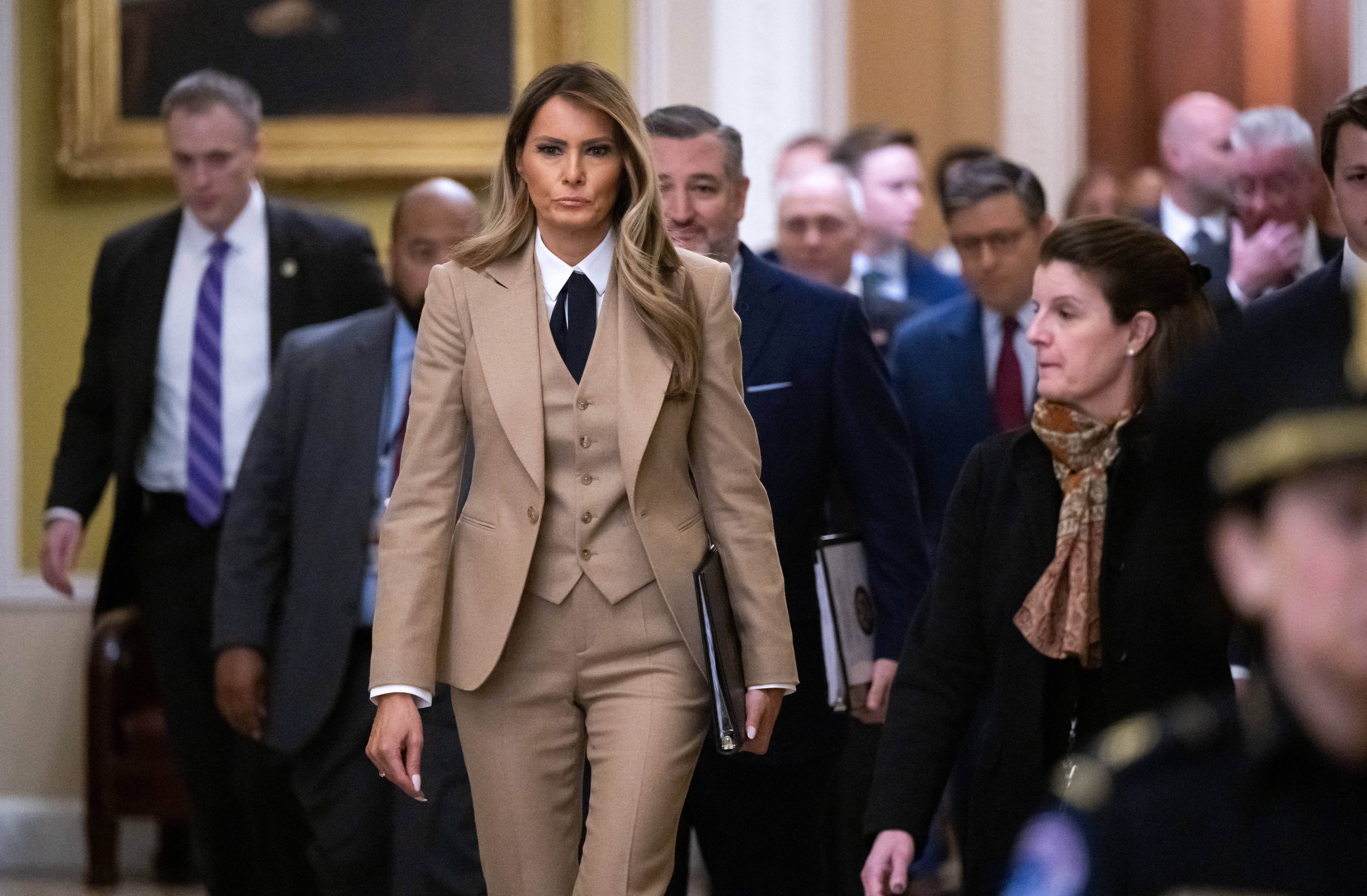 On a mission: Melania wore a camel-colored Ralph Lauren suit to the U.S. Capitol to lobby for a new bill aimed at protecting children online