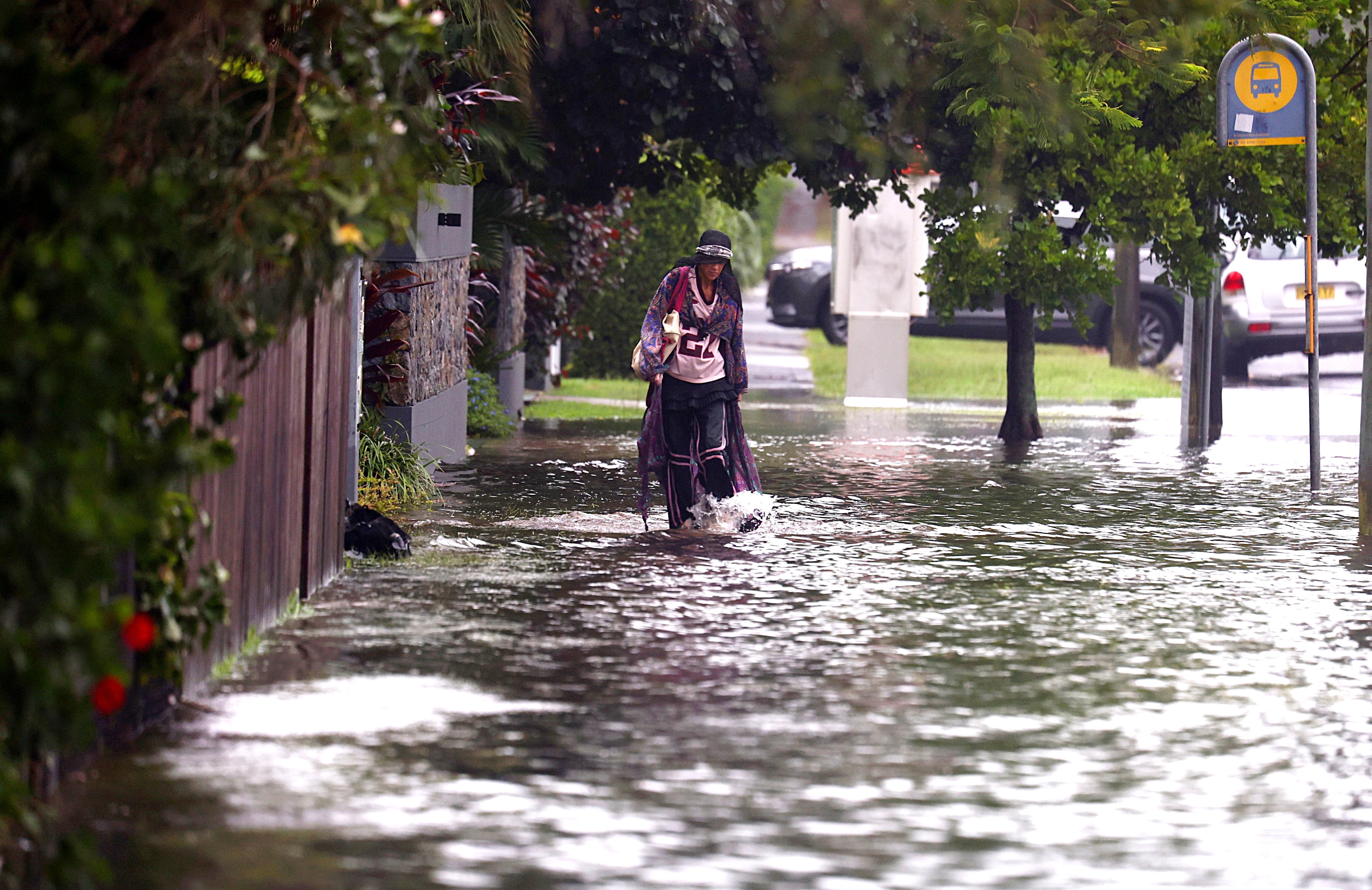 A flooded street in Byron Bay, New South Wales, ahead of Cyclone Alfred making landfall