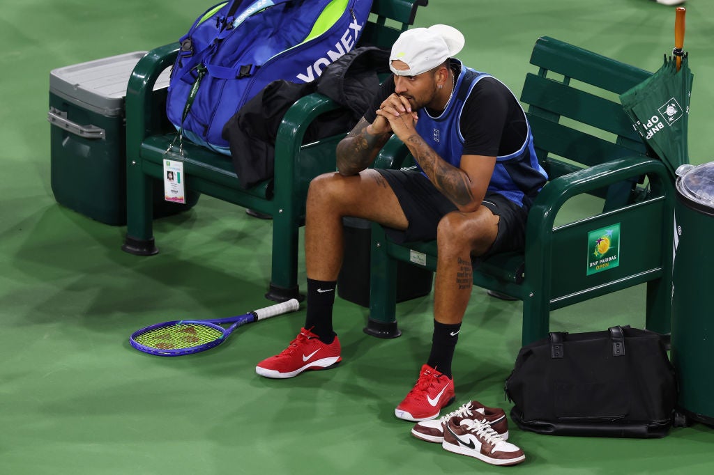 Nick Kyrgios became emotional as he conceded his first-round match to Botic van de Zandschulp