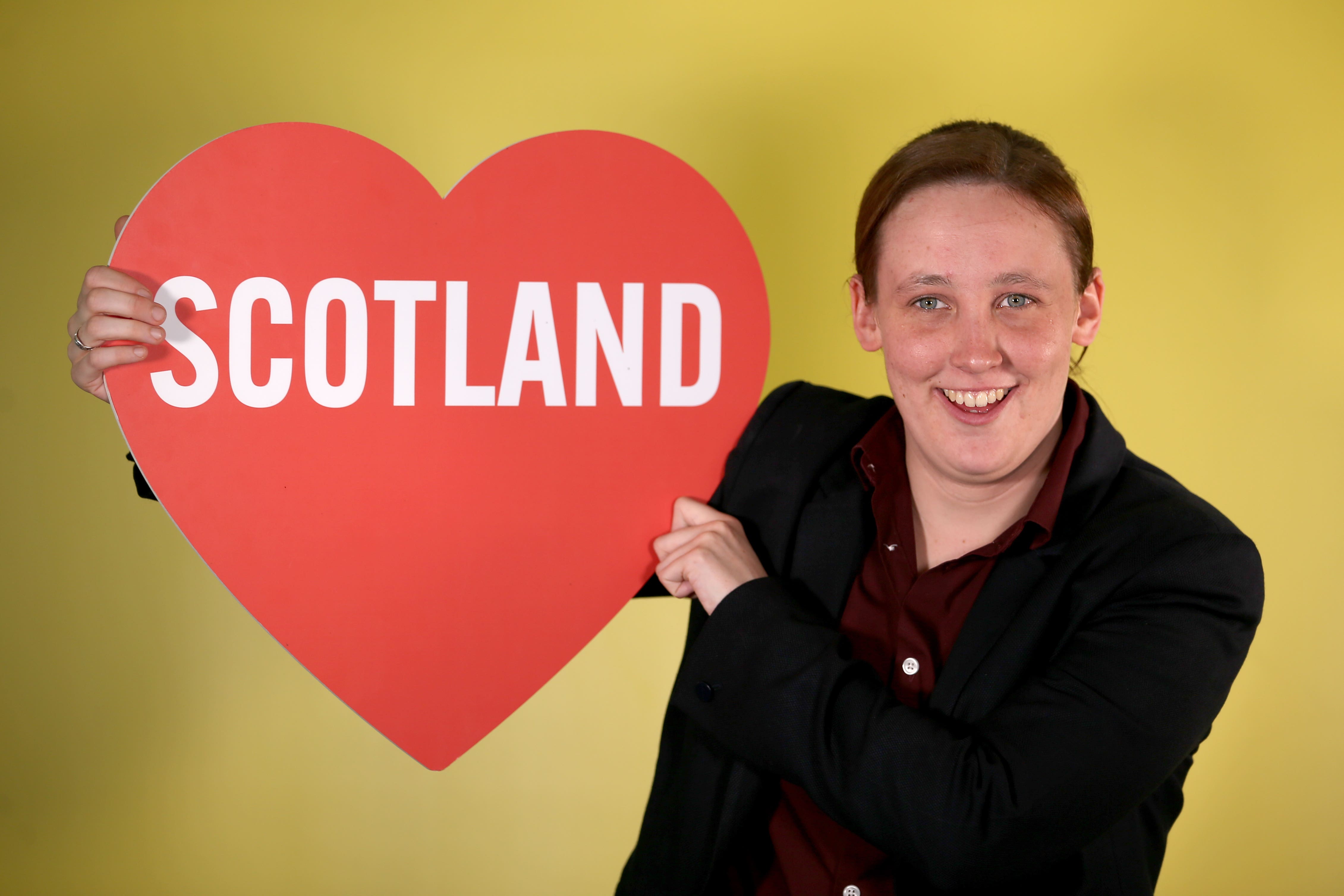 Mhairi Black holds a Scotland love heart cut-out in 2017 (Jane Barlow/PA)