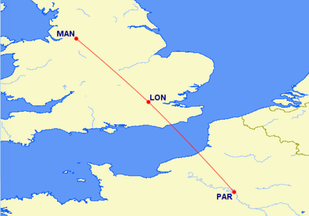 Which way now? Route map of Manchester, London and Paris