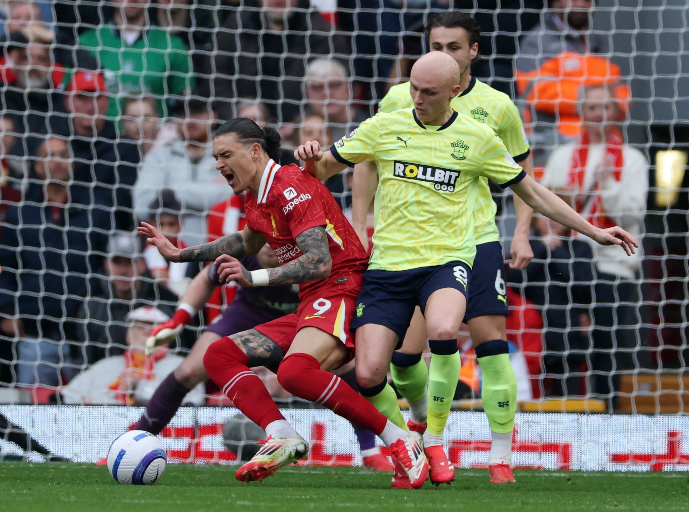 Southampton were furious with Liverpool’s first penalty as Nunez went down