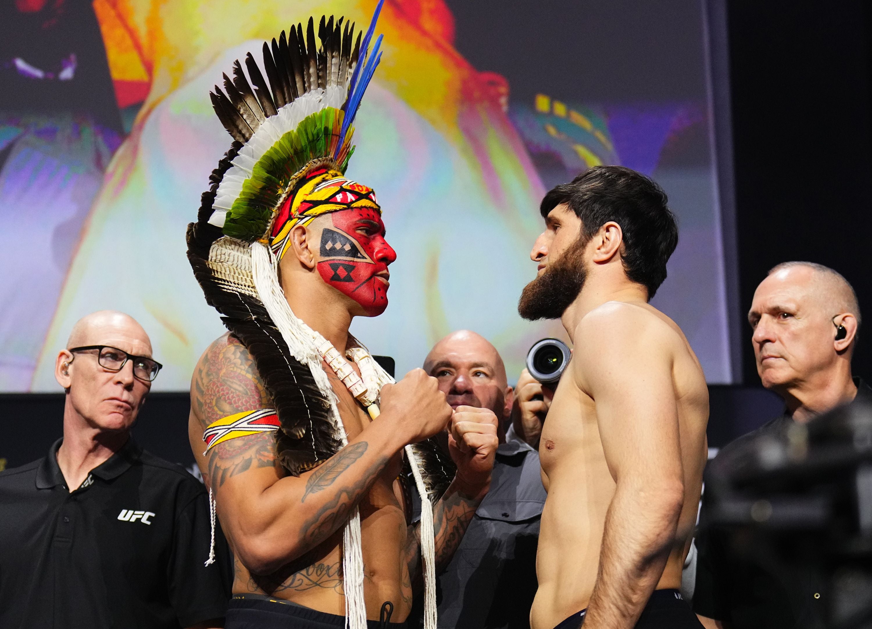 Alex Pereira (left) defends his light-heavyweight title against Magomed Ankalaev tonight