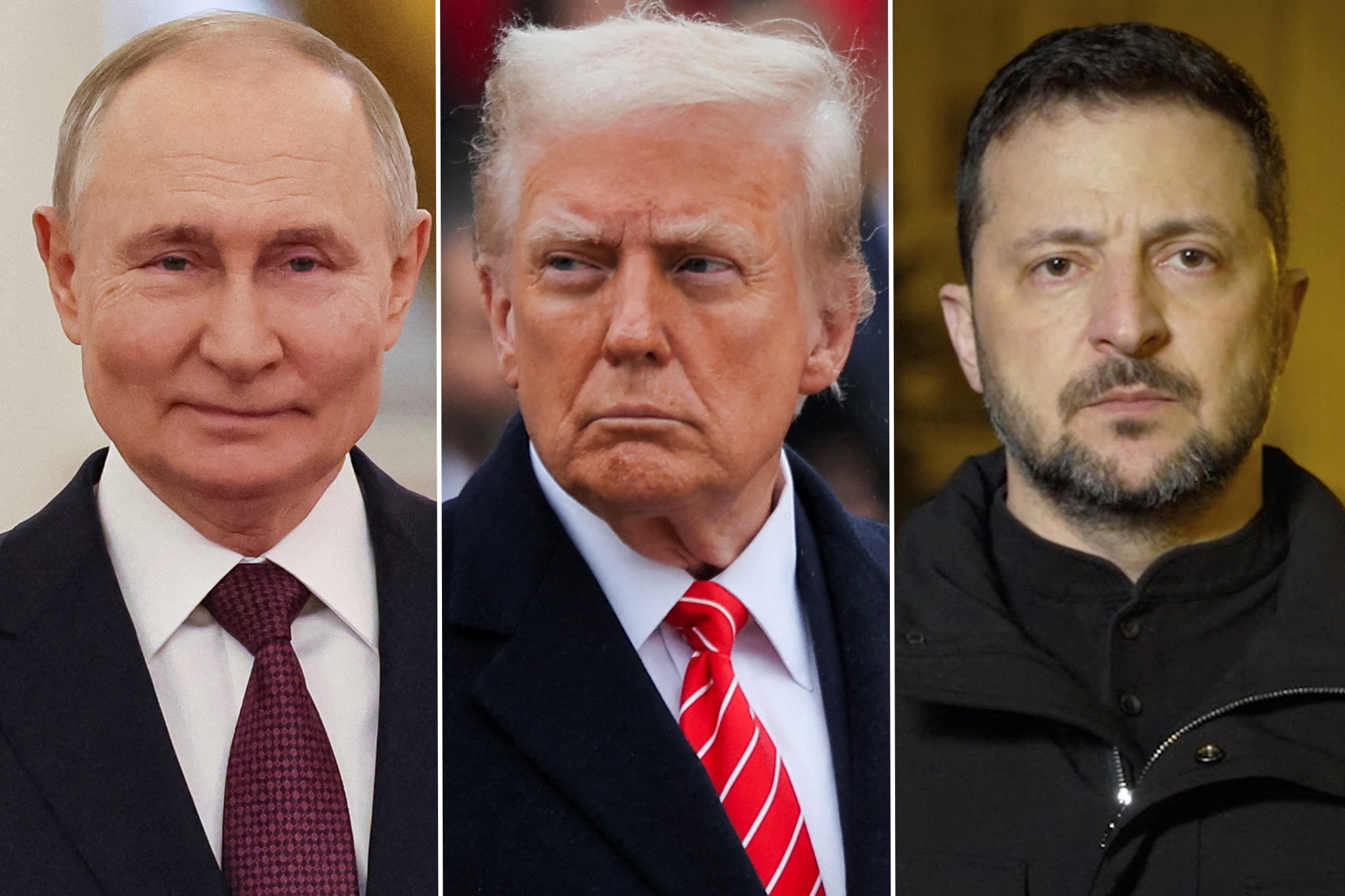 Vladimir Putin, Donald Trump and Volodymyr Zelensky