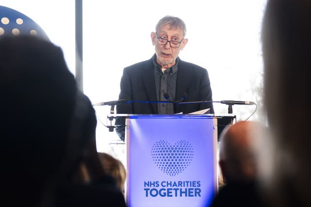 Author Michael Rosen during a ceremony marking the fifth anniversary of the Covid-19 pandemic (PA)
