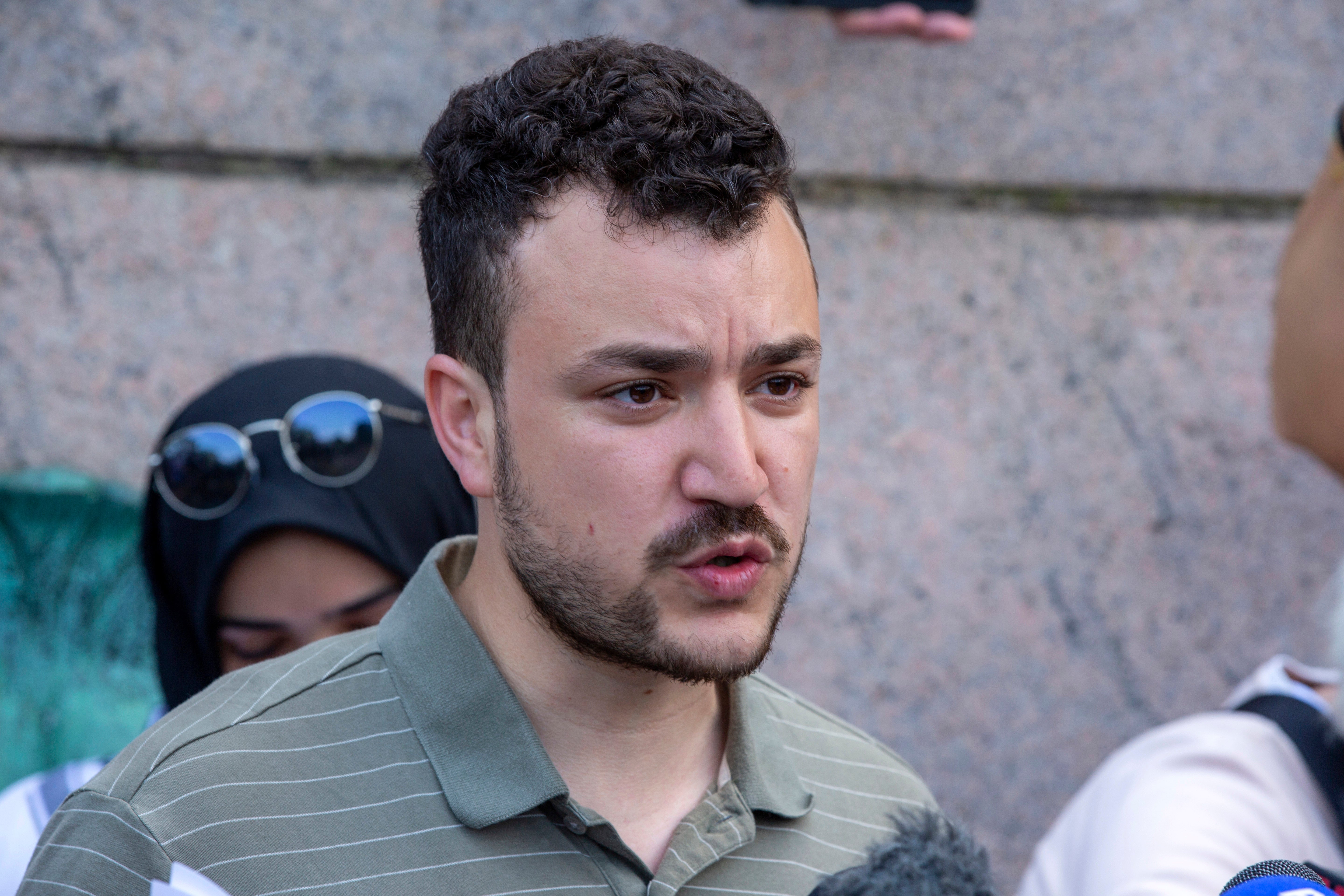 Student negotiator Mahmoud Khalil on the Columbia University campus in New York at a pro-Palestinian protest in 2024