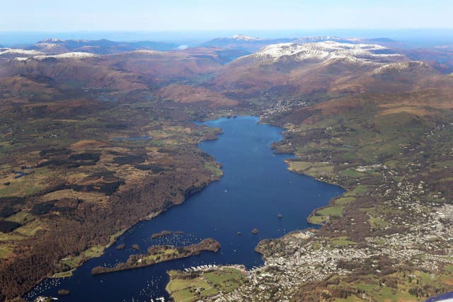 An aerial view of Windermere in the Lake District (Owen Humphreys/PA)