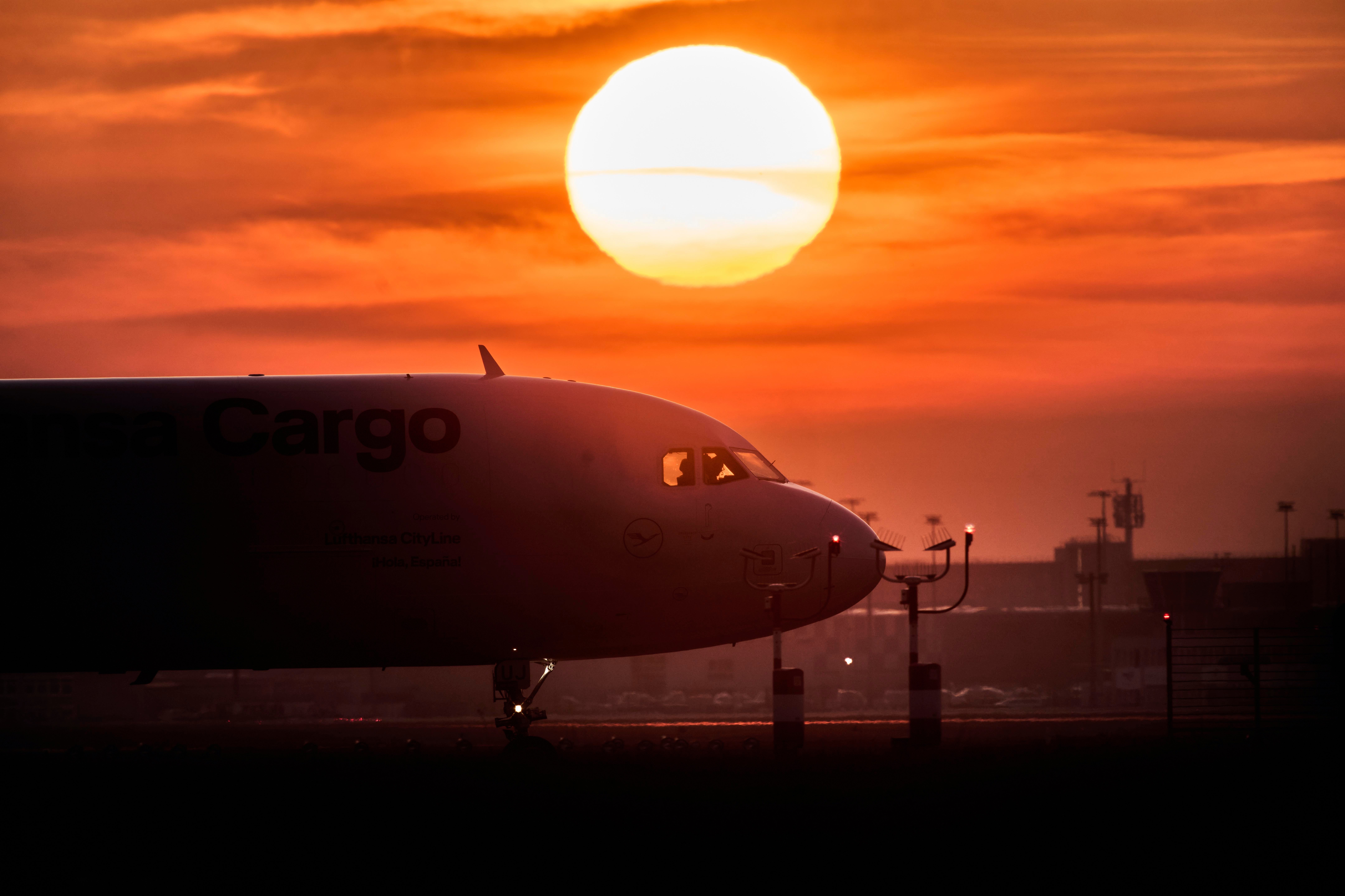 A cargo plane rolls to the start at the airport in Frankfurt, Germany